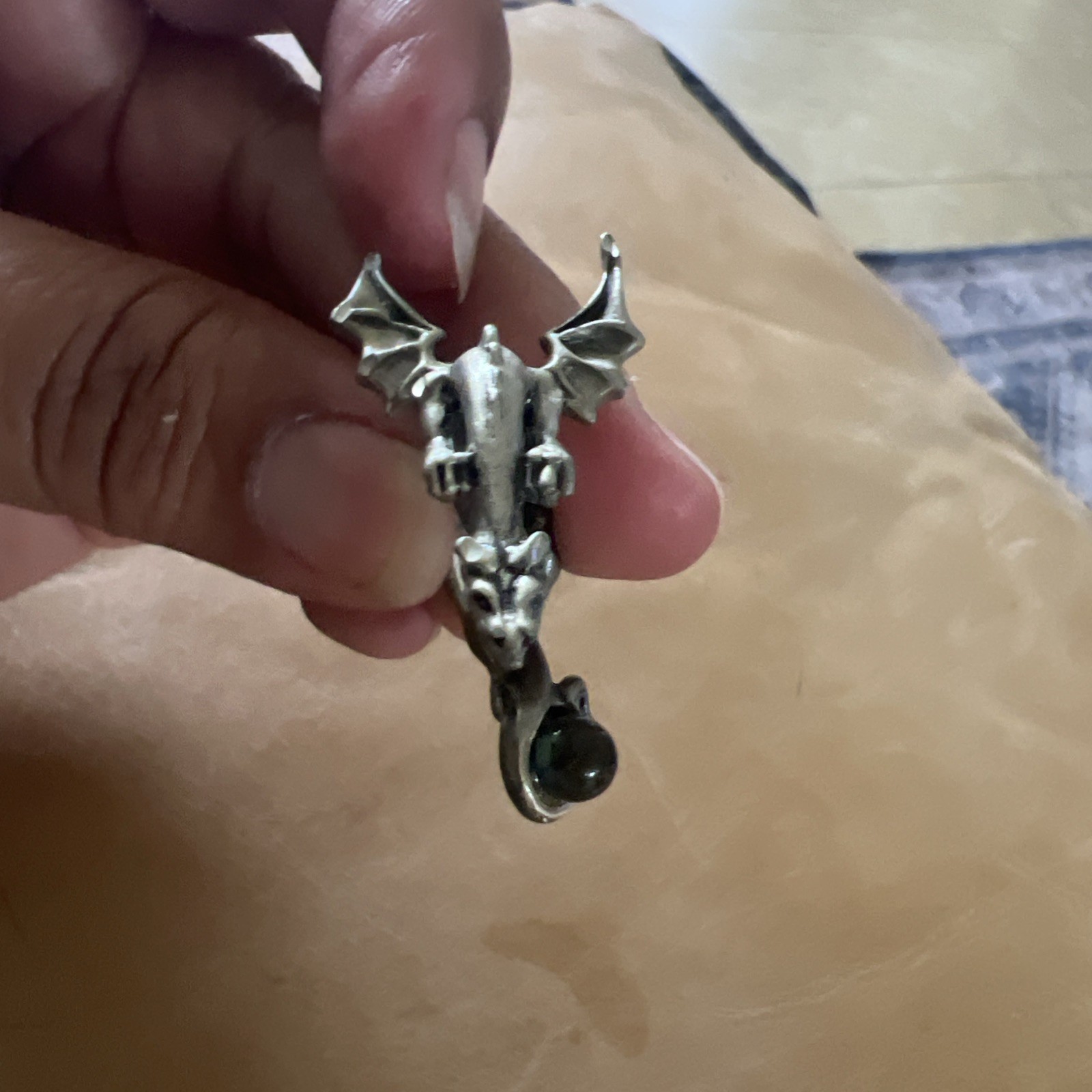 Fable Brand Pewter Gothic Dragon Single Earring Holding A Orb
