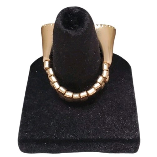 Estate Gold-Tone Black Enamel Multi-Color Glass Stone Heart Stretch Ring Size 7