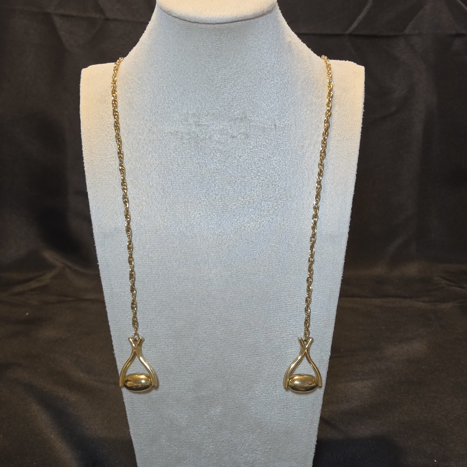 Gold-tone Lariat Necklace With Sleek Oval Accents And Elegant Style And No Clasp