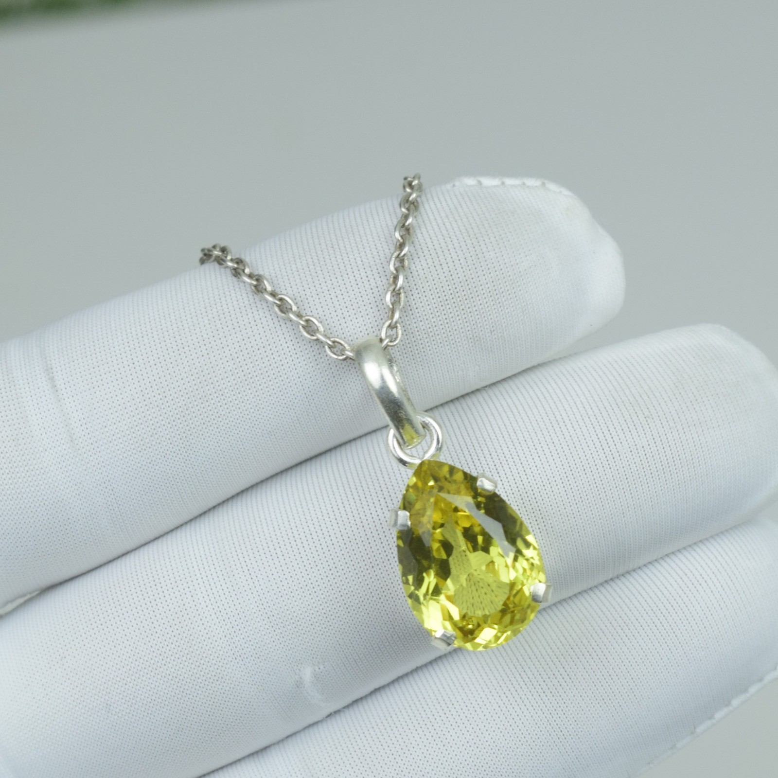Boho Jewelry 925 Sterling Silver Necklace, Beauty Yellow Sapphire September Gift