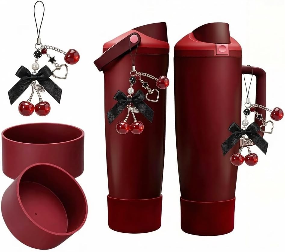 Black Cherry Charm & 2PCS Silicone Boot Owala 20/24/30/32/40 oz Perfect Water