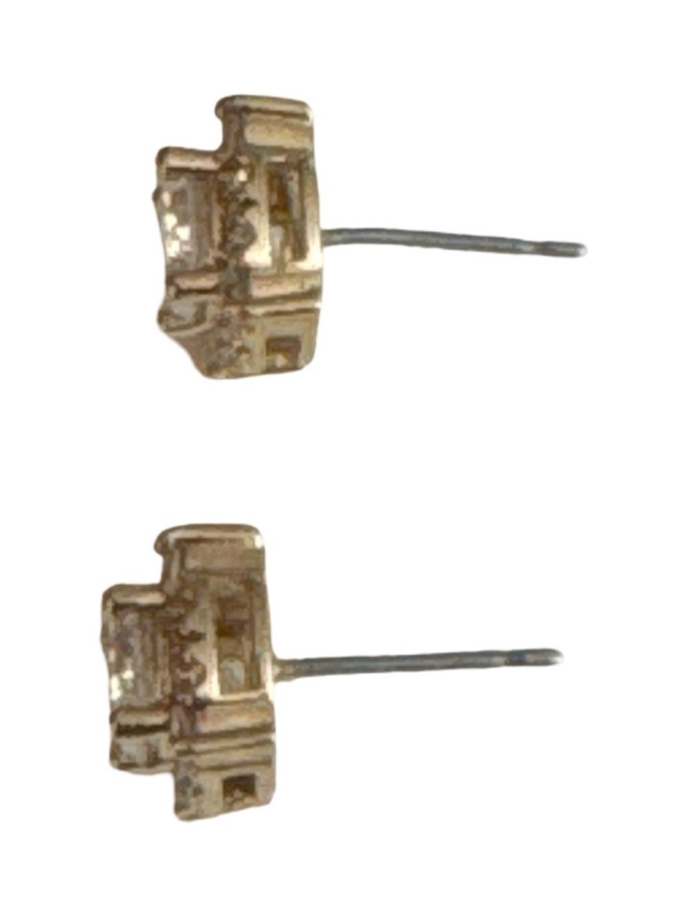 Source Unknown Silver and Gold Tone Crystal Halo Stud Earrings