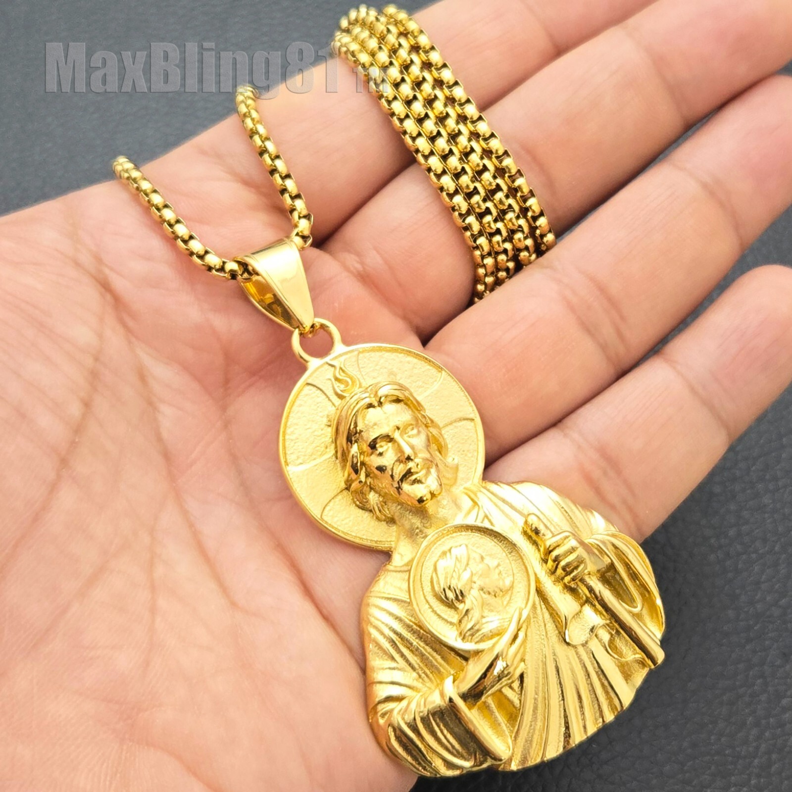 STAINLESS STEEL JESUS RELIGIOUS PENDANT & 24″ ROLO BLING CHAIN NECKLACE JEWELRY