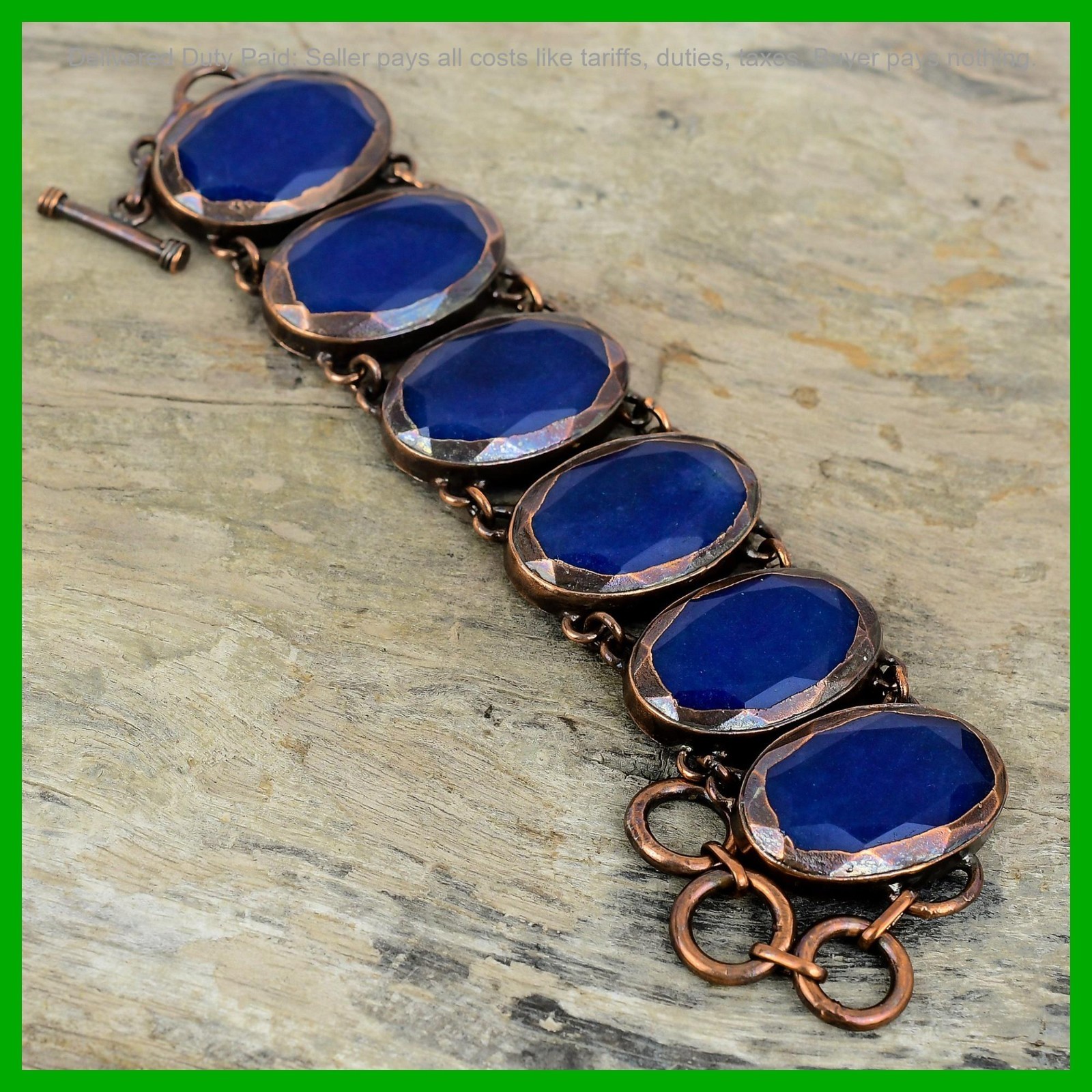 Oval Blue Saphire Stone Bezel Electroformed Chain Trendy Sister Bracelet Copper