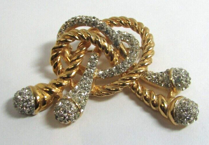 KJL KENNETH JAY LANE Pave’ Crystal Embellished Knot Gold Tone Pin Brooch