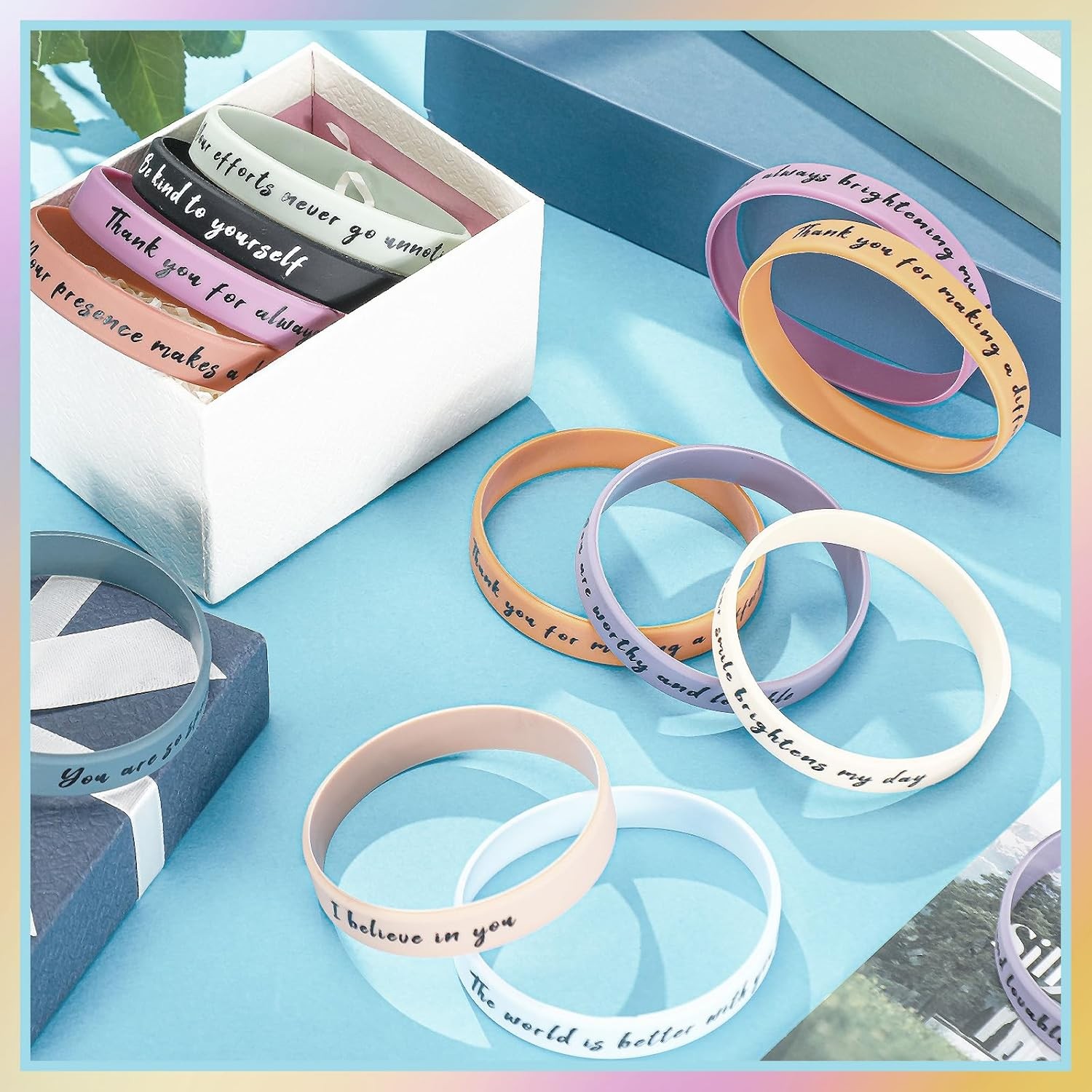 120 Pcs Motivational Quote Rubber Wristbands Inspirational Silicone Bracelets Bu