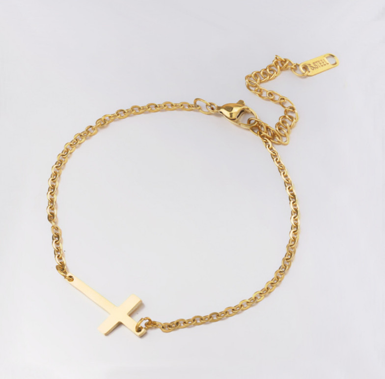 8-10″ Rose Gold Silver Gold Stainless Steel Cross Anklet Foot Chain Women PE49