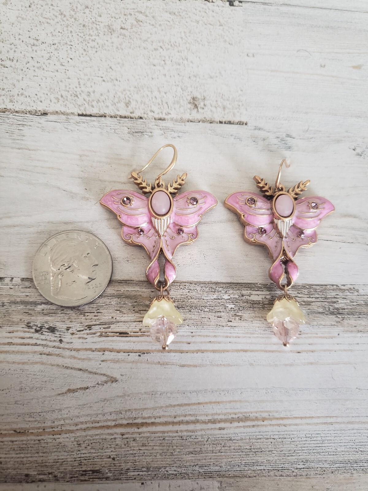 Luna moth earrings pink pretty cute jewelry love boho hippie gift adorable sweet