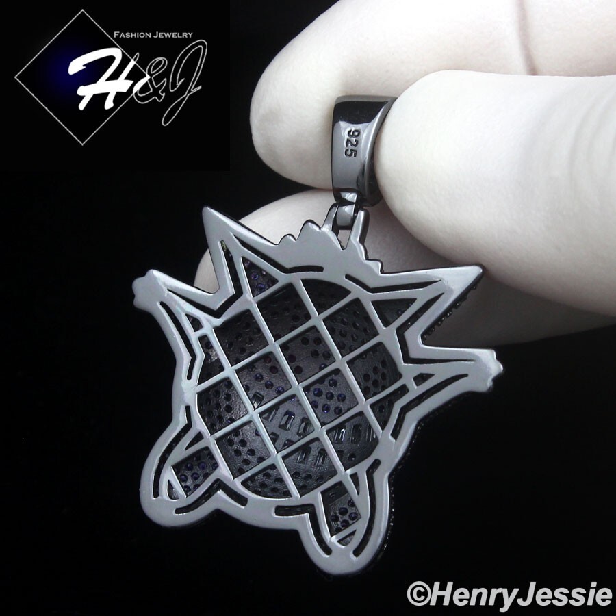 MEN 925 STERLING SILVER ICY PURPLE CZ 3D BLACK PLATED HIPHOP GENGAR PENDANT*P504