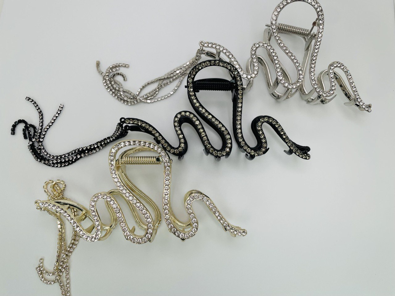 Crystal Hair Clip Rhinestone Large Snake Hair Claw Tassel Chain Flash Clamp Pin