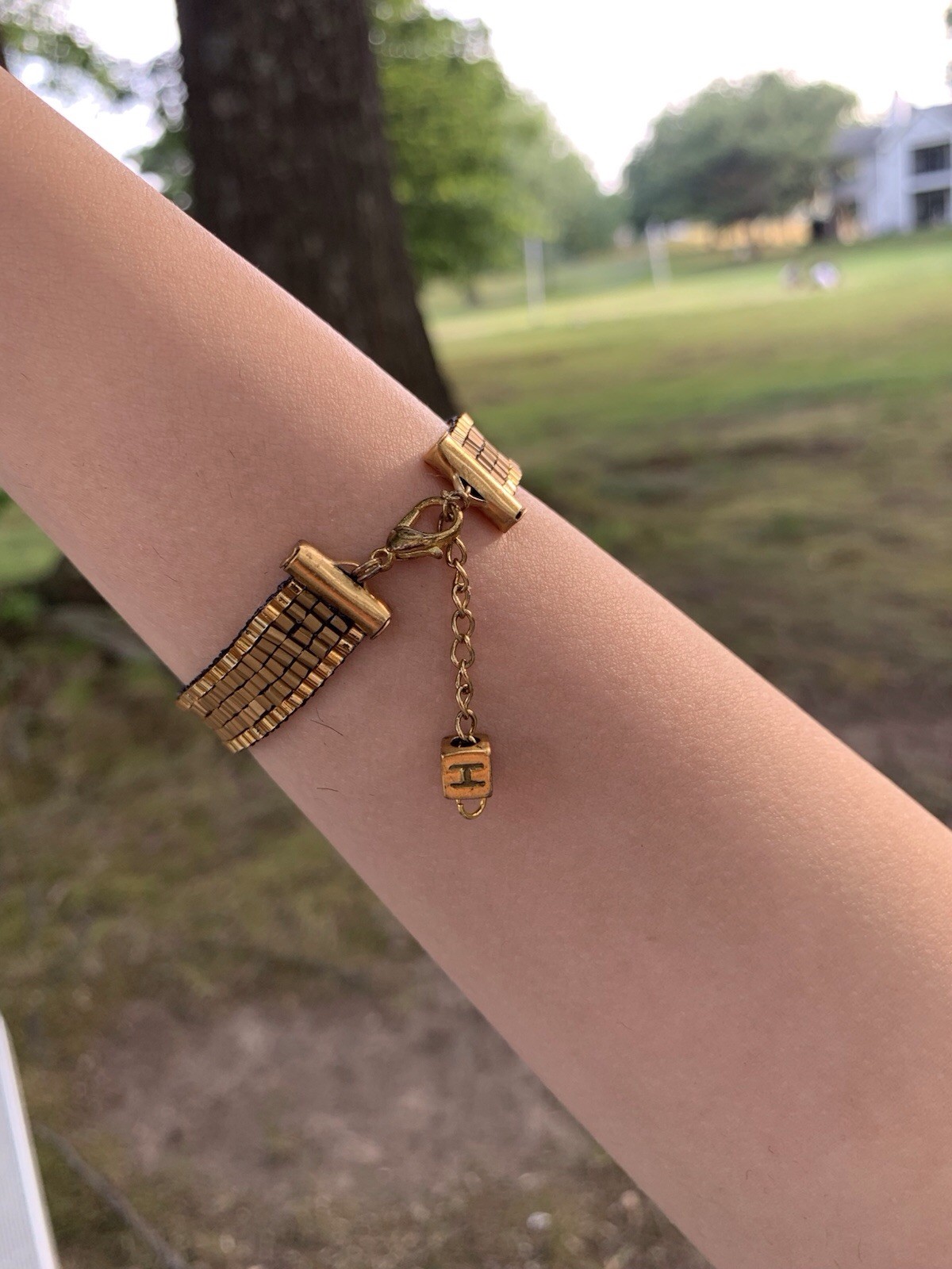 Gold Tone Bracelet | Toggle | Dangle Charm | Adjustable