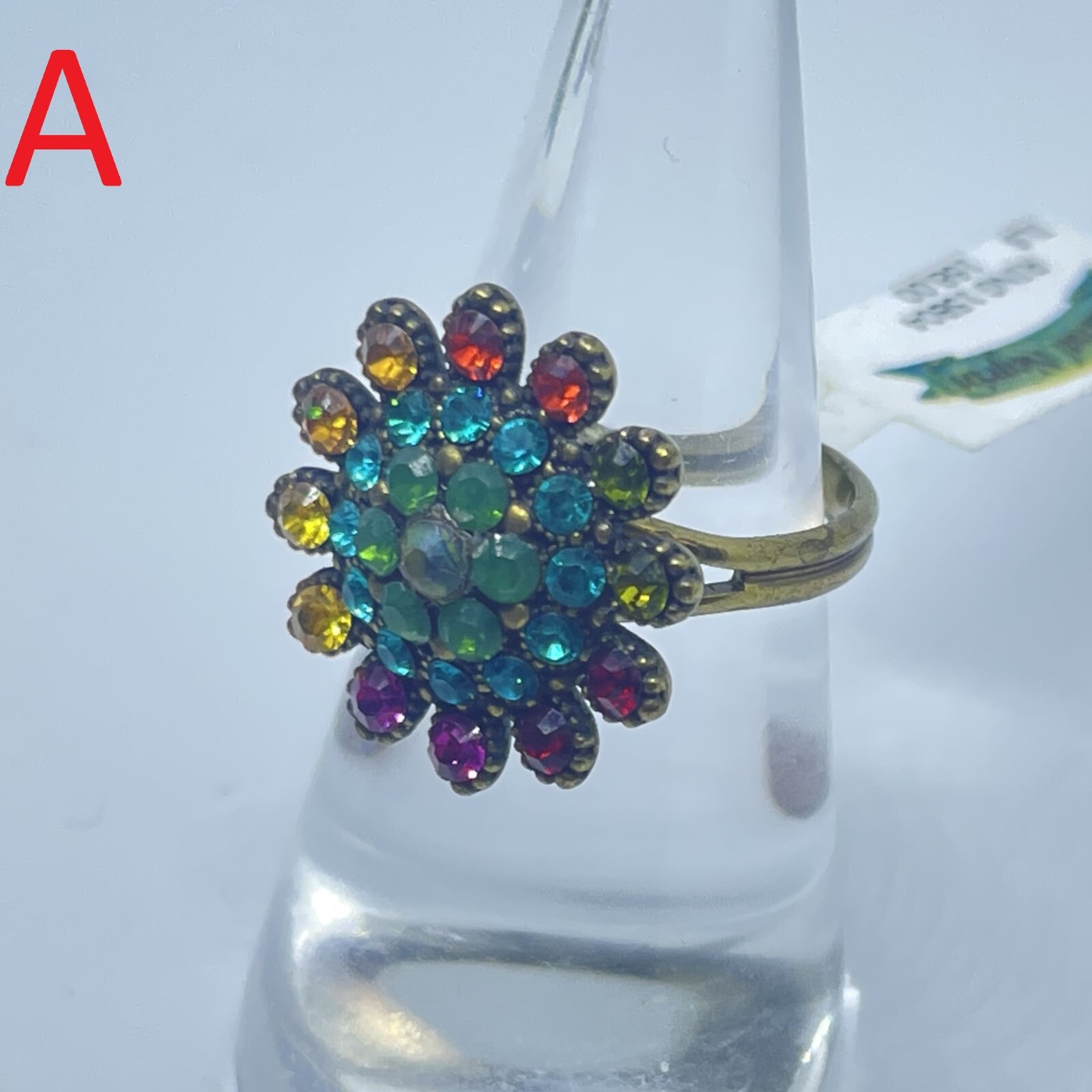 Ring Michal Negrin Crystals one size flowers elegant Made in Israel