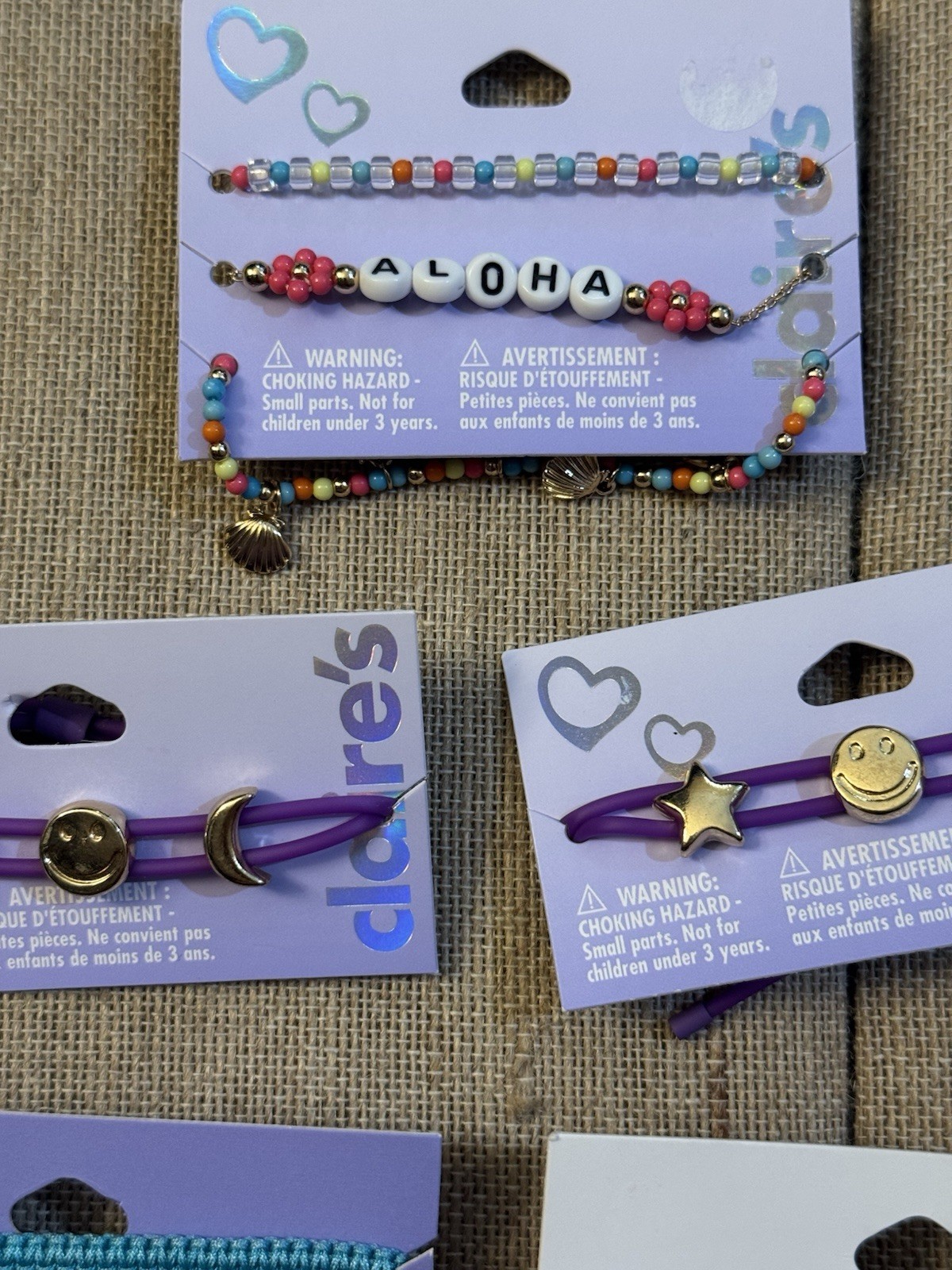 CLAIRES and Iron Orchid 7 cards of 21 Bracelets NWT #19