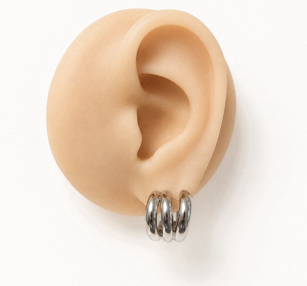 925 Sterling Silver Triple Hoop Huggie Earrings Silver Chunky Stud Earrings 255