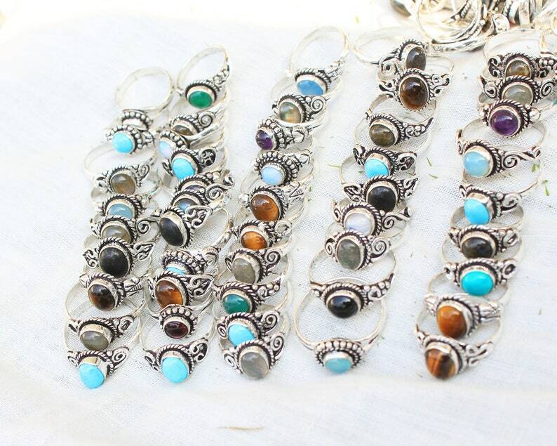 Assorted Mix Gemstone Rings Lot~925 Sterling Silver Plated Minimalist Boho Rings