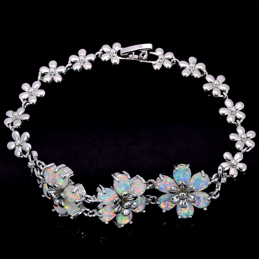 Hawaii White Opal Flower Bracelet Sterling Sliver Jewelry For Women Girls