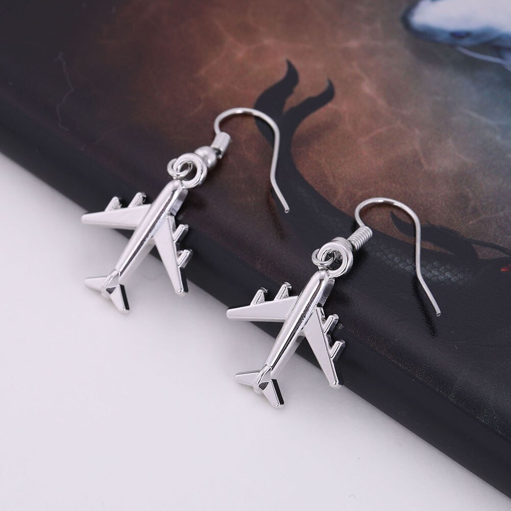 Simple Silver Color Aircraft Jewelry Sets Female Airplane Necklace & Earrings