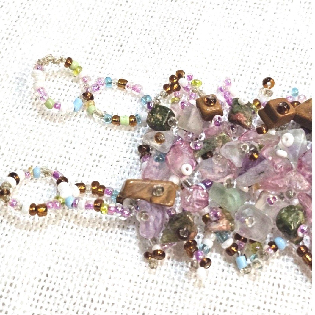 Boho Mixed Gemstone Chip Cluster Cuff Bracelet Amethyst Fluorite Wood Beaded