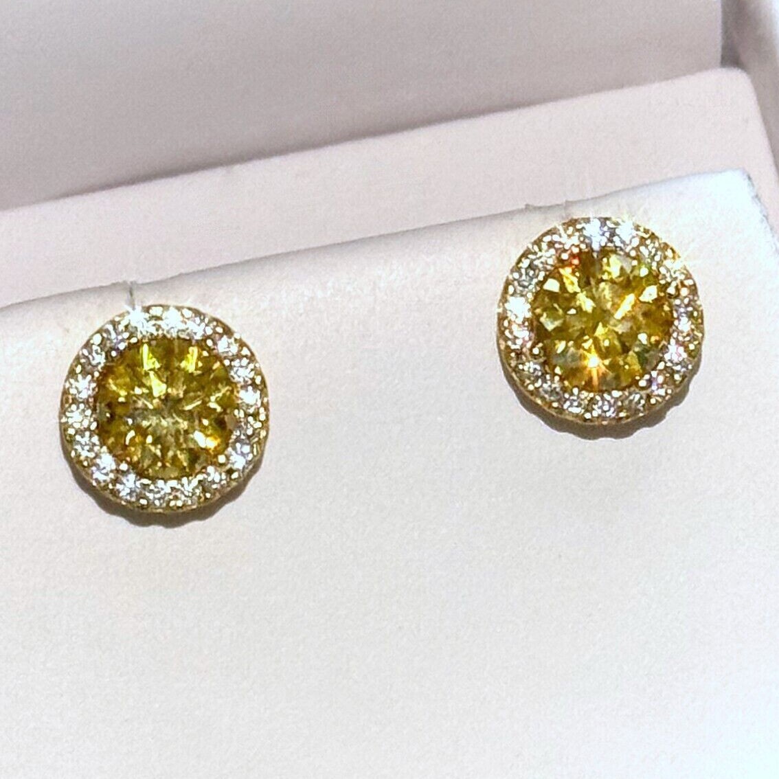 2.00 CTW Yellow Moissanite Halo Stud Earrings – 925 Sterling Silver
