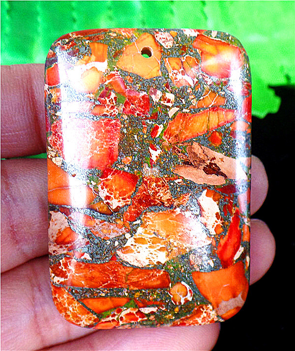 47x32x7mm Orange Sea Sediment Jasper Oblong Reiki Pendant Bead AD66709
