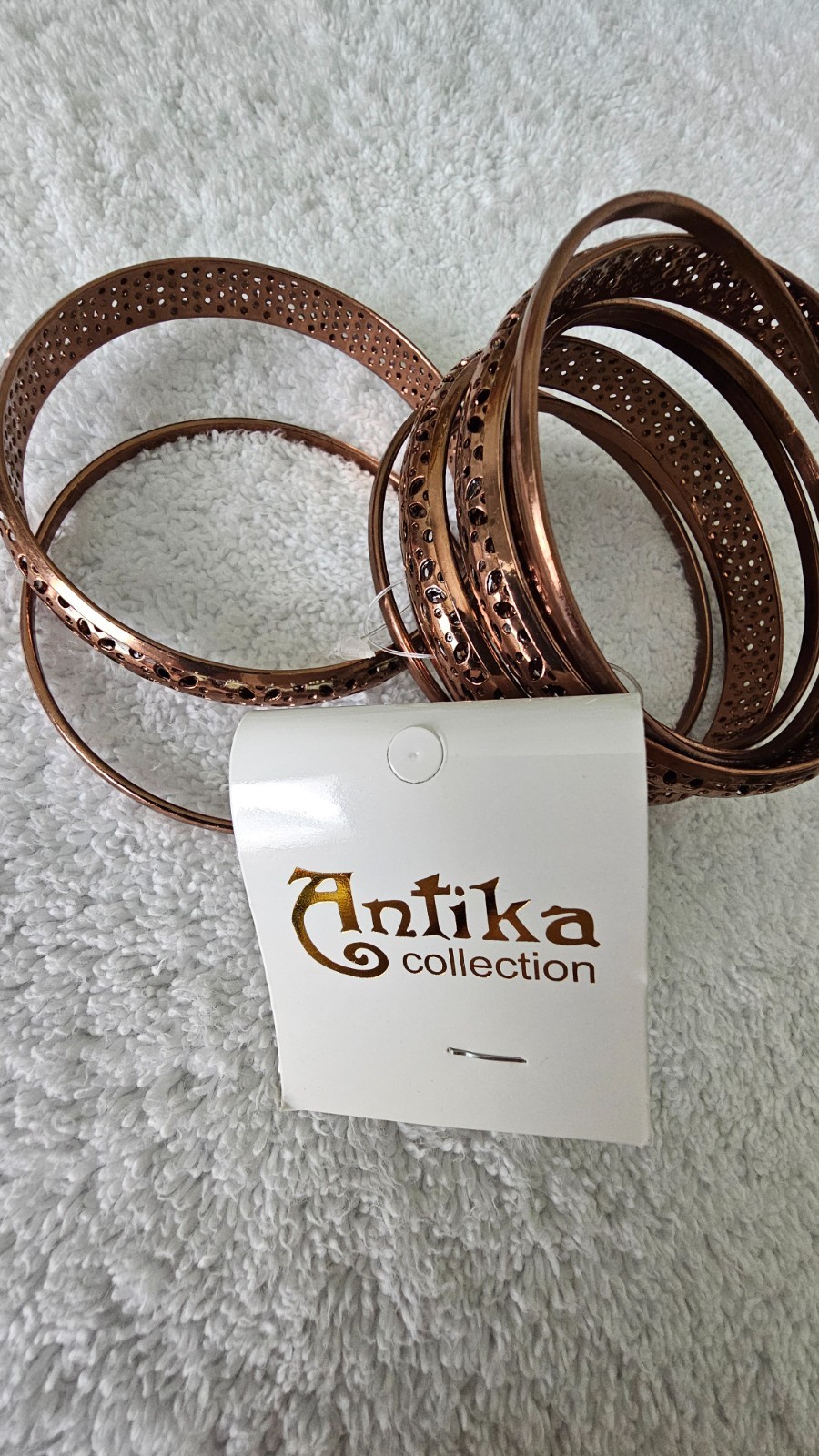NWT Antika Collection Bangle Bracelets, Set of 9, Copper Metal, 2 7/8″ Dia.