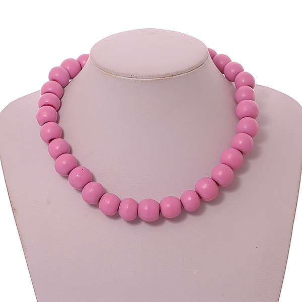 15mm/Unisex/Men/Women Bubble Gum Pink Bead Wood Flex Necklace – 44cm L