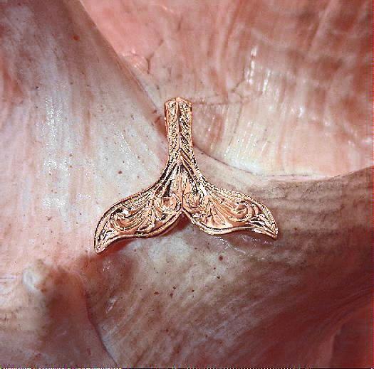 18mm Hawaiian Rose Gold Plated 925 Silver Engraved Scrolls Whale Tail Pendant