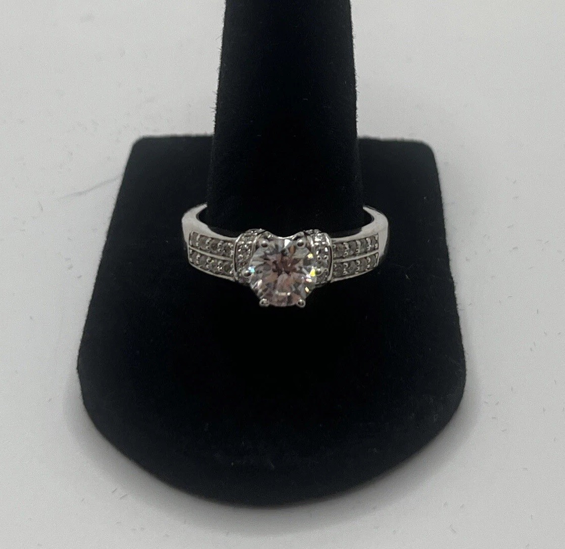 Round Cut CZ 925 Engagement Wedding Ring Sz 9 Six Prong Pave (?) 5.86g