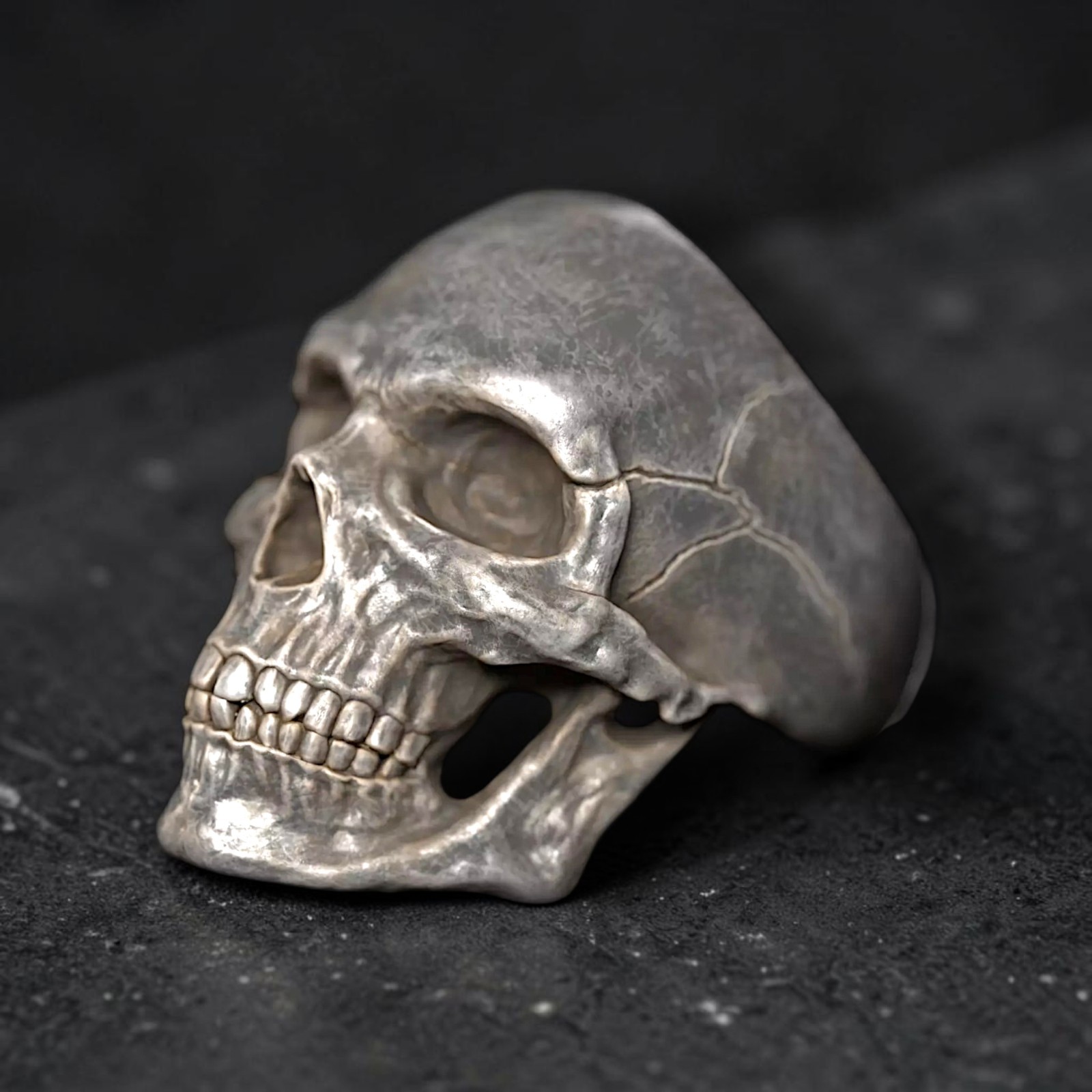 Sterling Silver Skull Ring, Gothic Biker Punk Rock Statement Jewelry