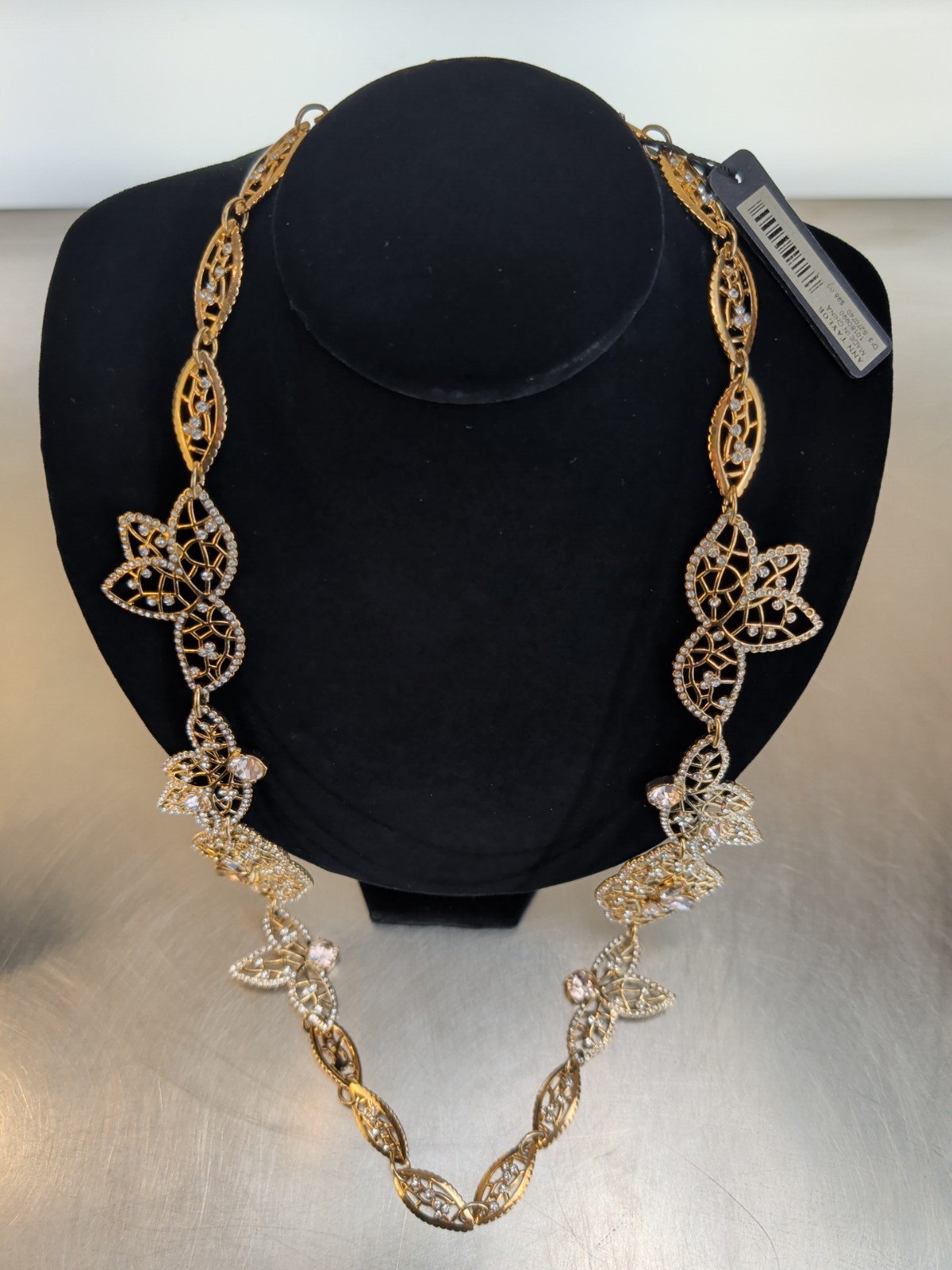 Ann Taylor Necklace Gold In Color With Rhinestones Statement Piece