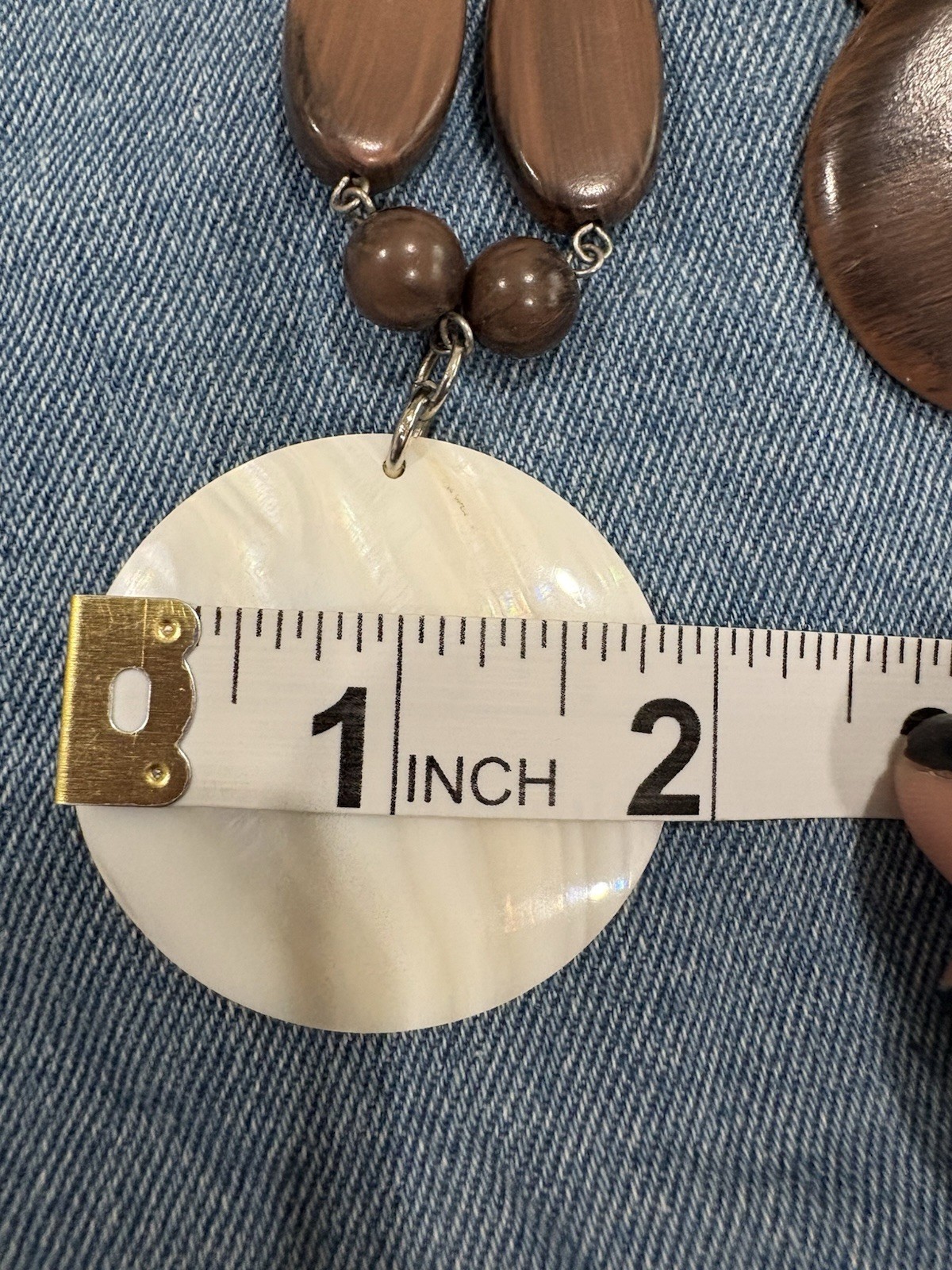 Cookie Lee Brown Cream Statement Necklace Earring Set Chunky Boho Shell Pendant