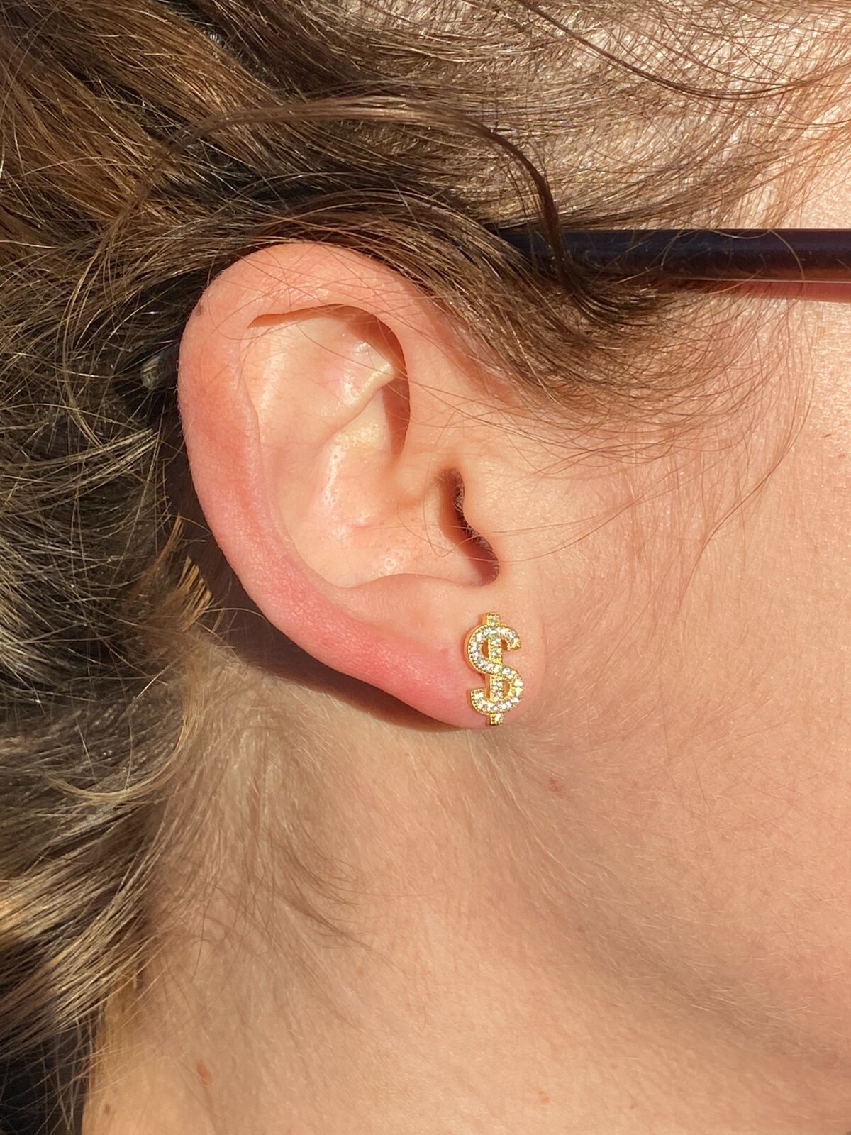 Real 925 Sterling Silver 14k Gold Men Ladies Dollar Sign $ Earrings Studs Iced