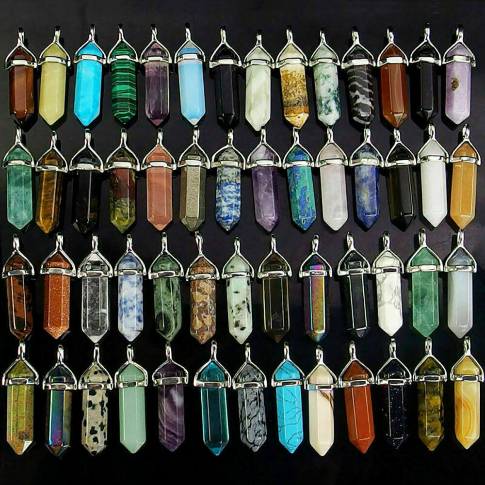 32PC Chakra Quartz Crystal Point Healing Gemstone Pendant Necklace Stone