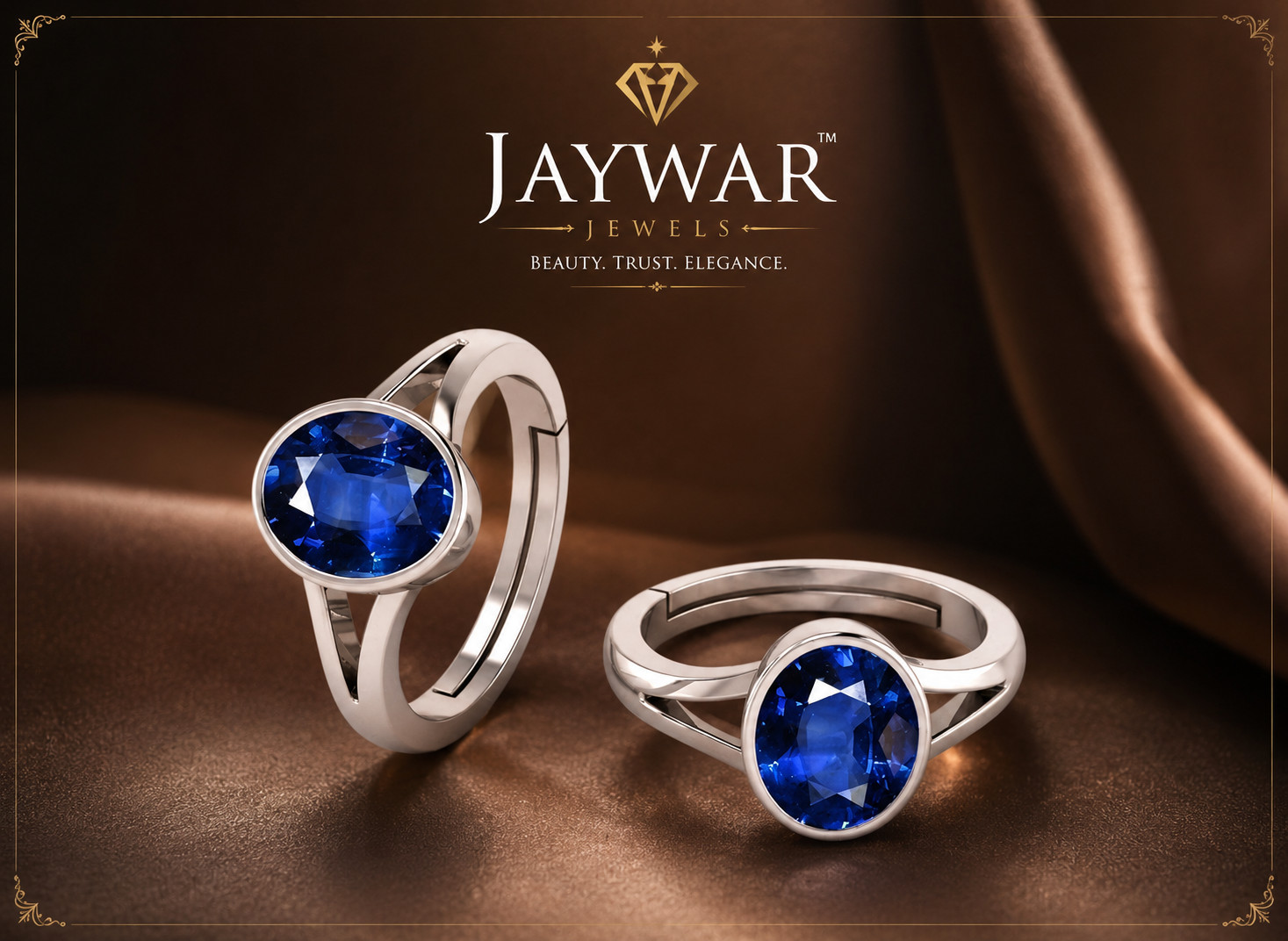 💎 JAYWAR Blue Sapphire Ring Adjustable Panchdhatu Silver Plated Unisex