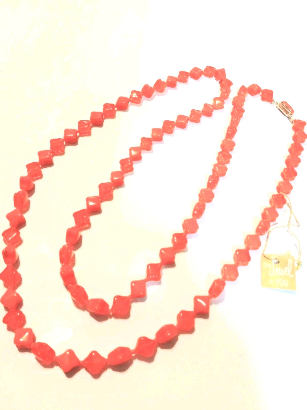 Necklace Set Orange Beaded New 40″ W Bicone Beads Clip On Earr & Bracelet 0252