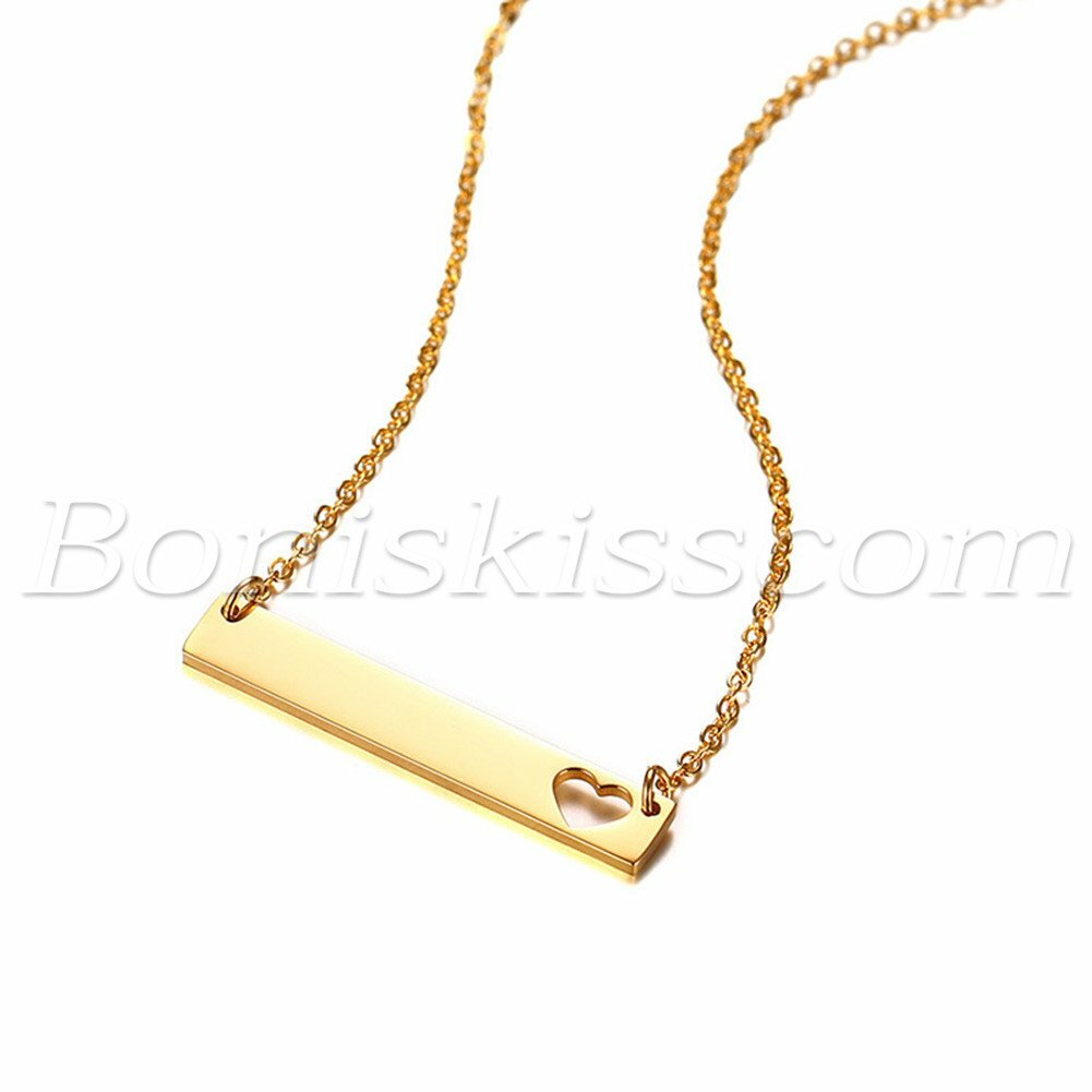 Womens Personalized Stainless Steel Horizontal Bar Heart Pendant Custom Necklace