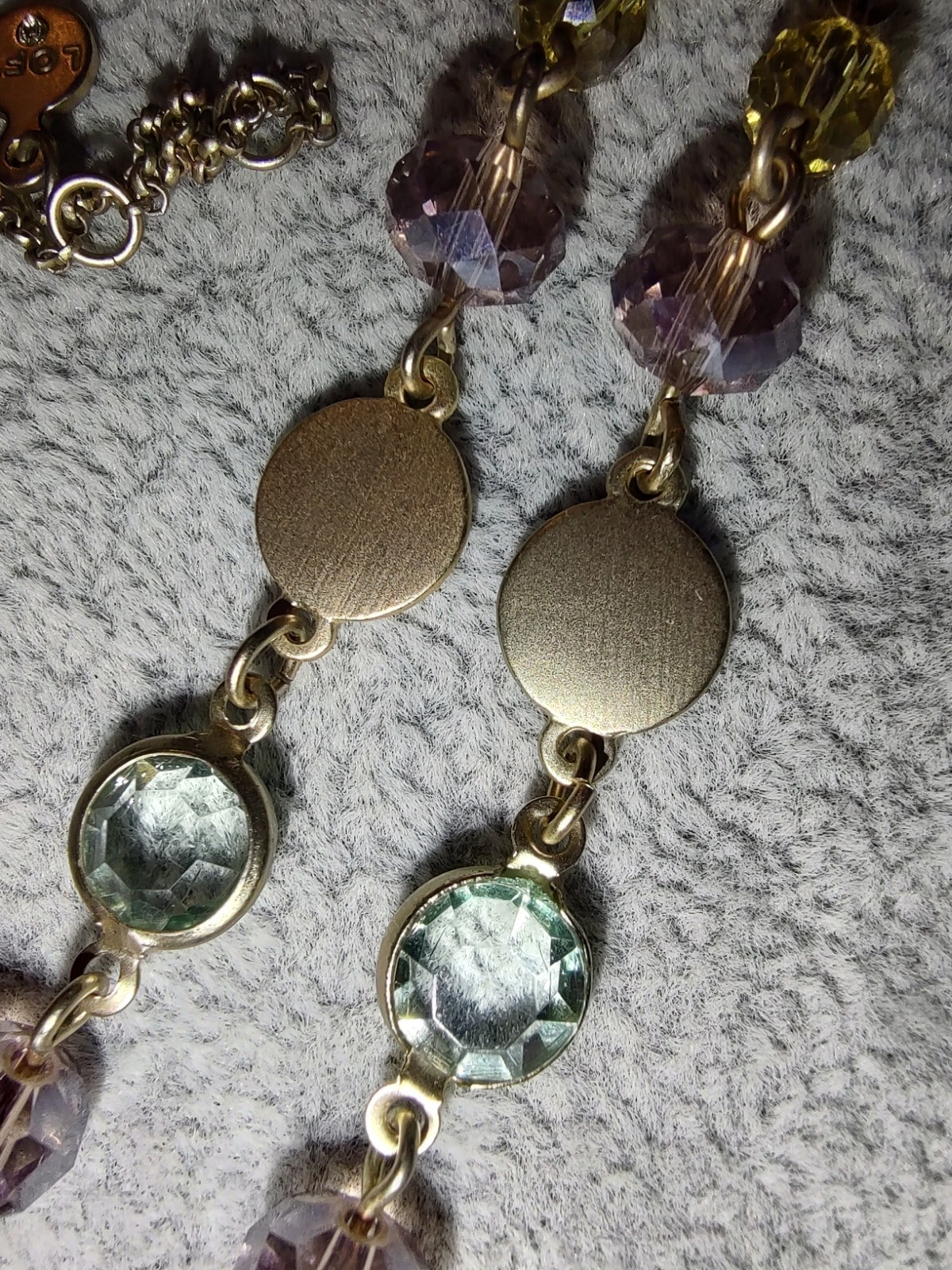 Vintage Loft goldtone and Pastel Green,Yellow, Pink Stones ,Gold tassel Necklace