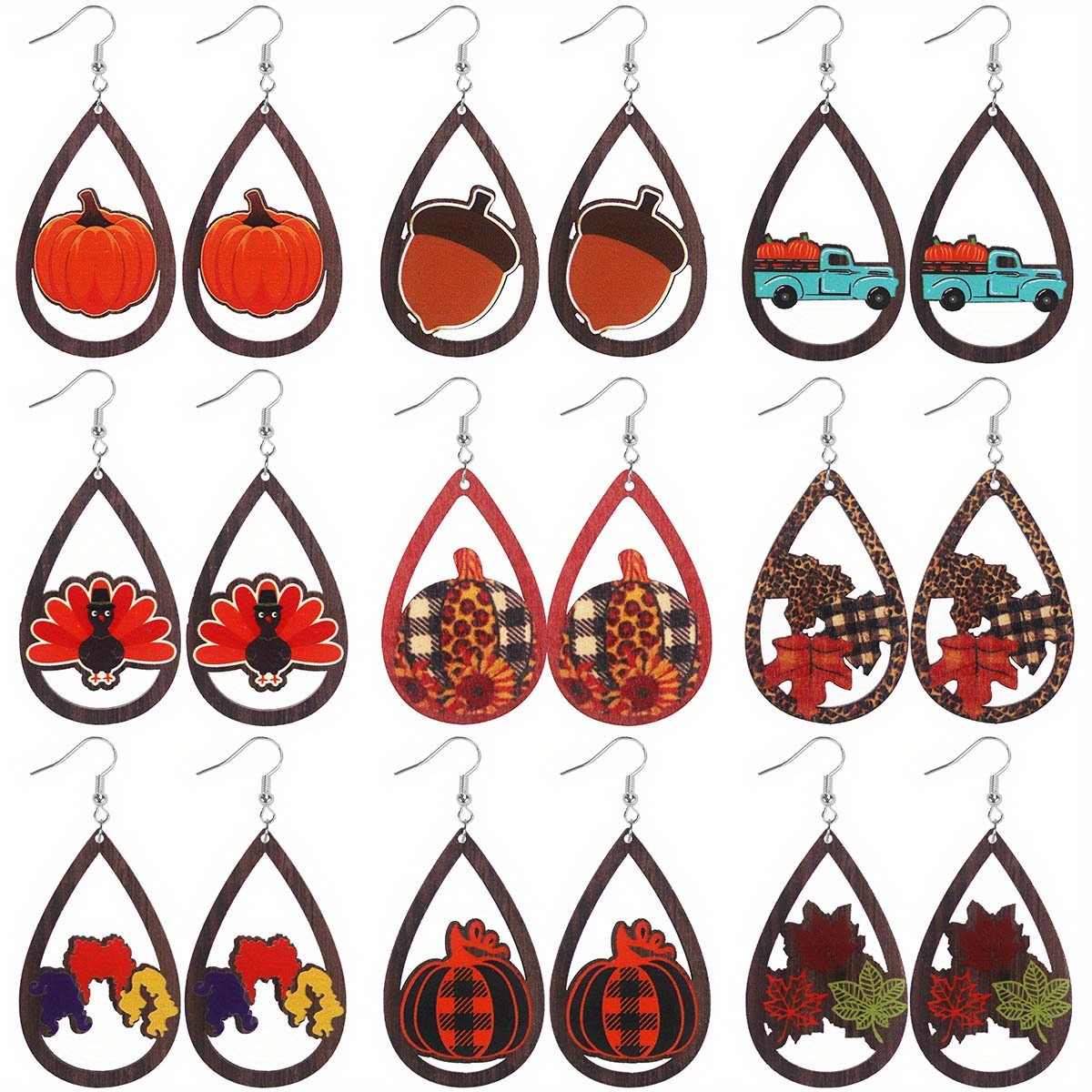 9/12 Pairs Thanksgiving Dangle Earrings Set Fall Holiday Jewelry Gifts for Women