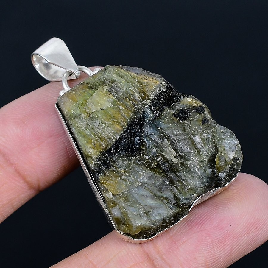 Labradorite Rough 925 Silver Plated Handmade Pendant of 1.86″