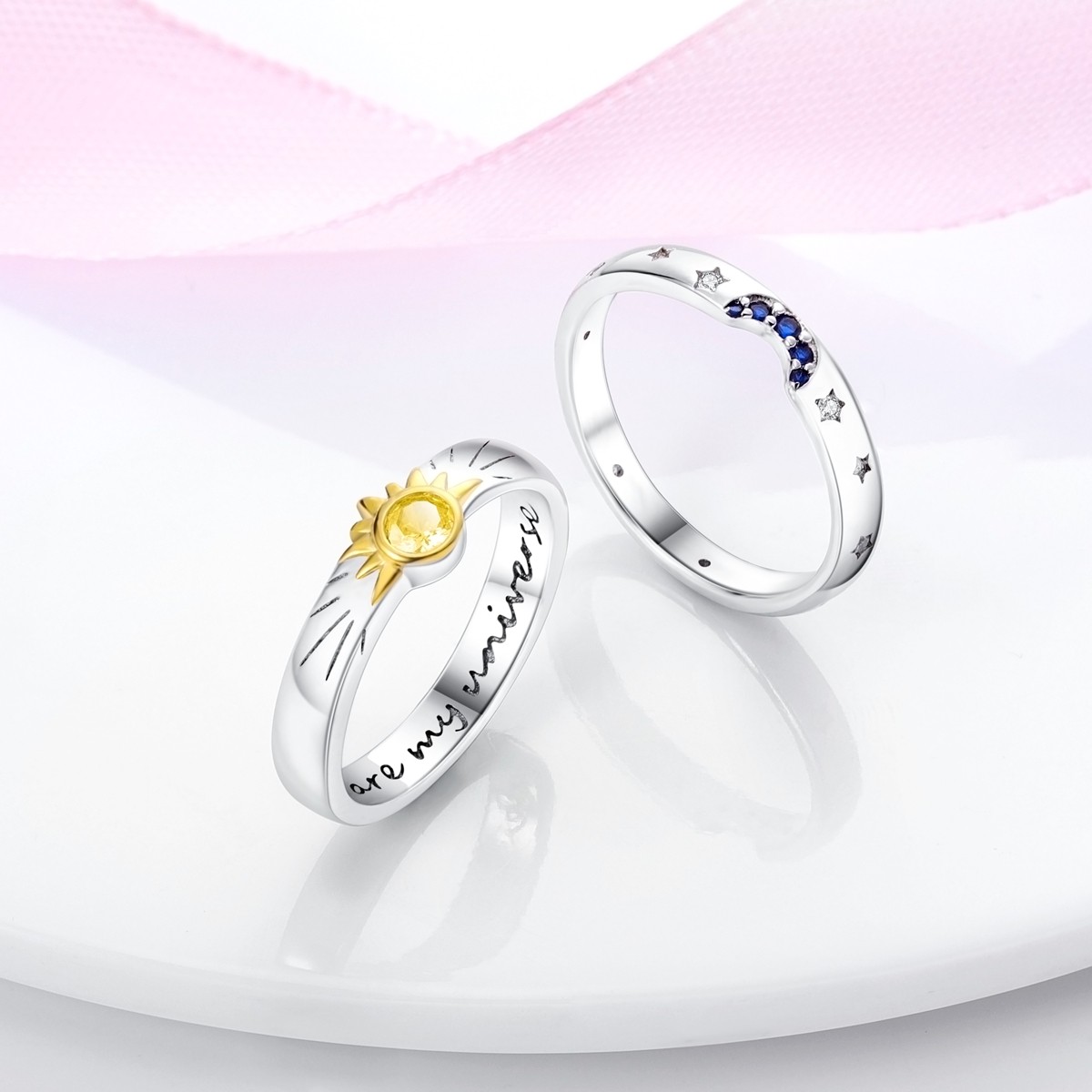 LAZA Original 925 Sterling Silver Ring Moon Sun Stars AAA CZ for Women Jewelry