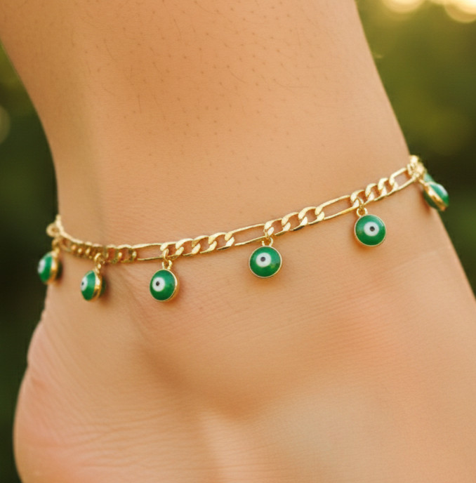 Elegant 18K Gold Plated Anklet Emerald Green Eye Charm Boho Anklet For Women