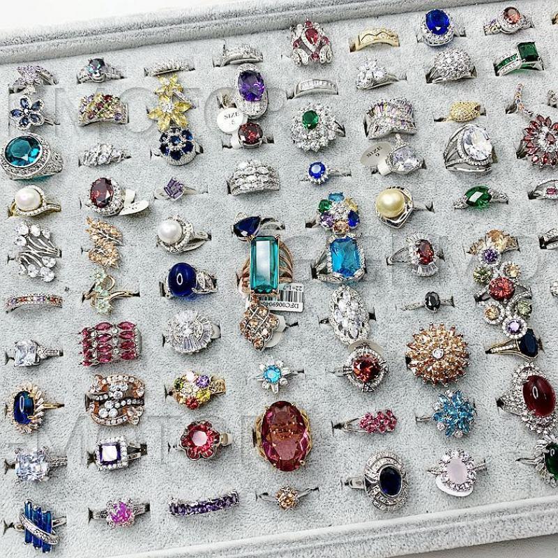 100Pcs Wholesale Colorful Crystal Mixed Rings Bulk Finger Band Ring Jewelry Lot