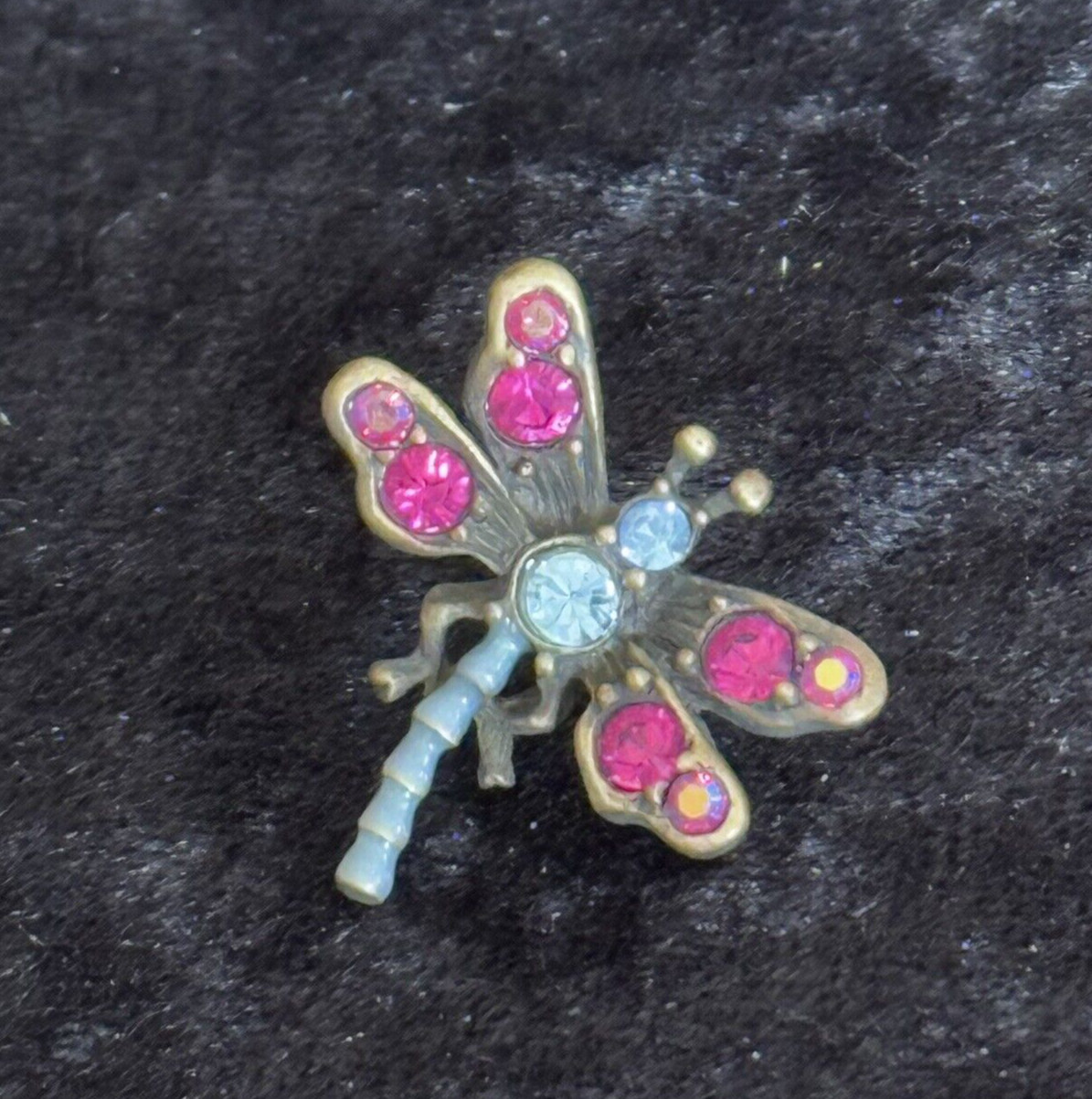 Jay Strongwater Small Dragonfly Pin Swarovski Crystals Enamel Gold Toned Metal