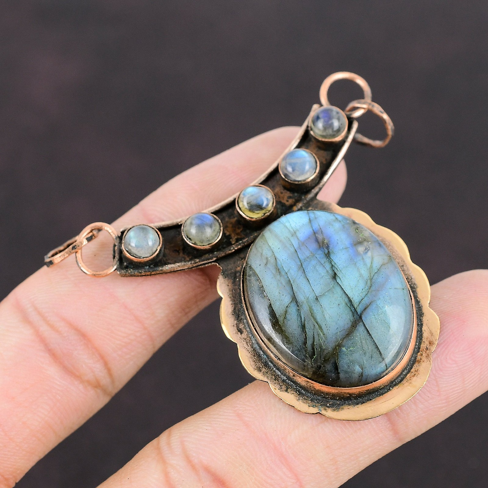 Friendship Day Deal Oval Labradorite Gemstone Copper Handmade Wife Bezel Pendant