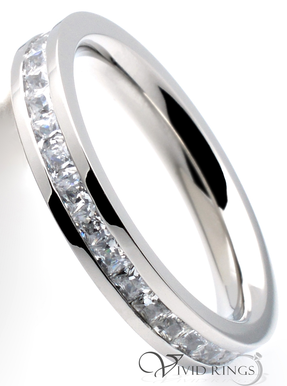 Women Stainless Steel Eternity Ring Princess Cut CZ Flat 3.5mm Size 4 to 10.5