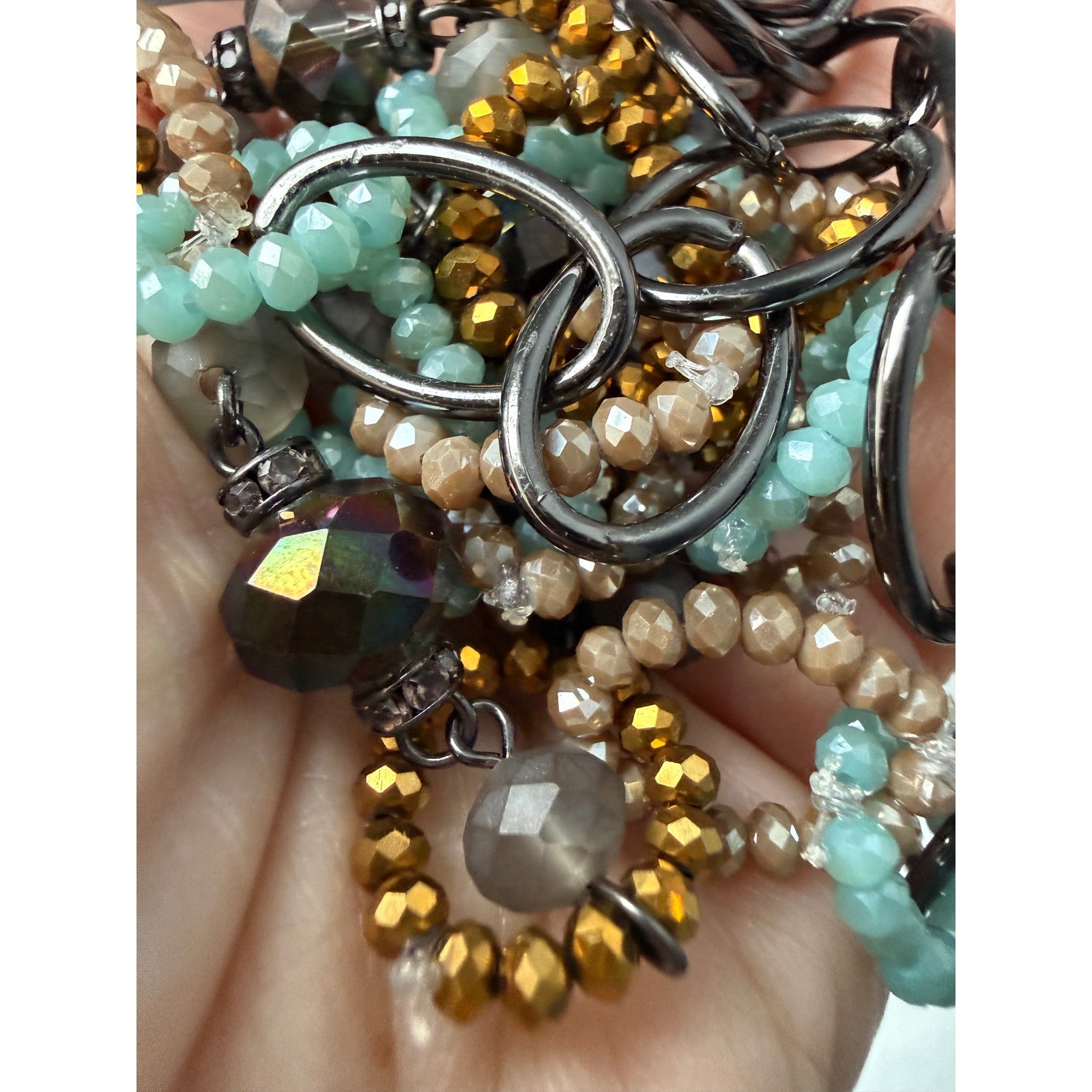 Vera Wang Simply Vera Beaded 36″ Long Necklace Gunmetal Turquoise Gold Tassel
