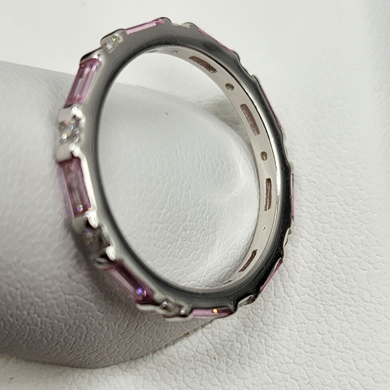 925 NEW Sterling Silver Band Pink & White CZs Eternity Band Size 7 2mm