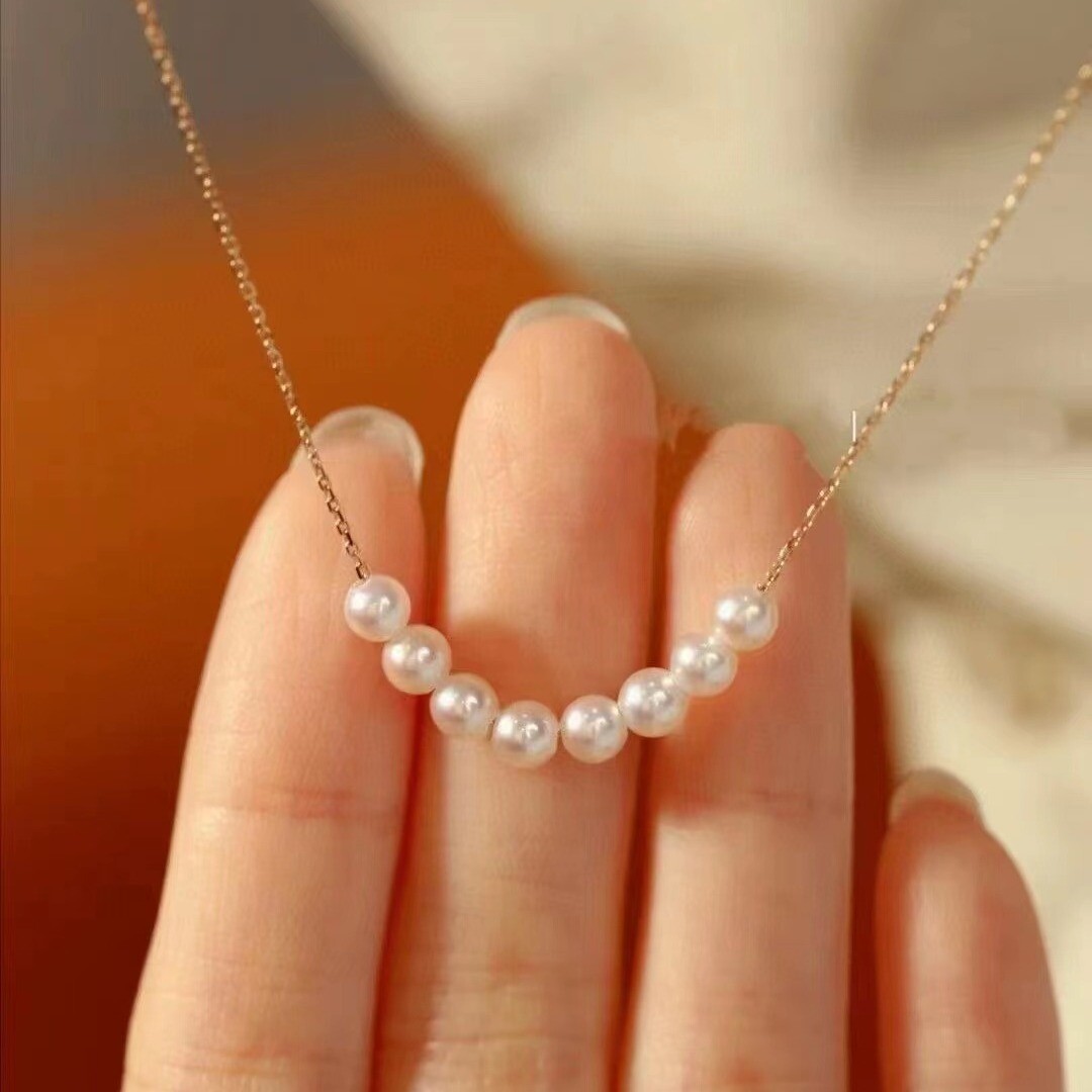 Real Solid 18k Gold 0.9mm Chain Natural Freshwater Pearl Necklace Charm Jewelry