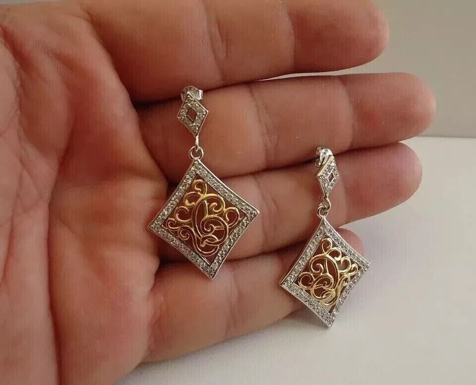 1Ct Round Cut Simulated Diamond Stunning Drop Earring 14k Two Tone Gold Plated