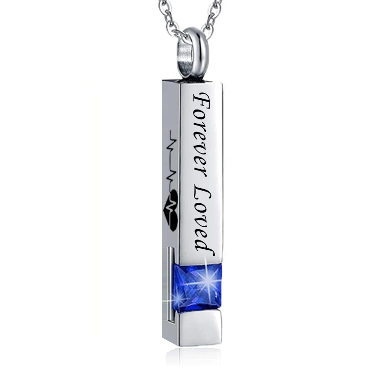 12 Birthstone Necklace Stainless Steel Zircon Openable Urn Pendant for Human Pet